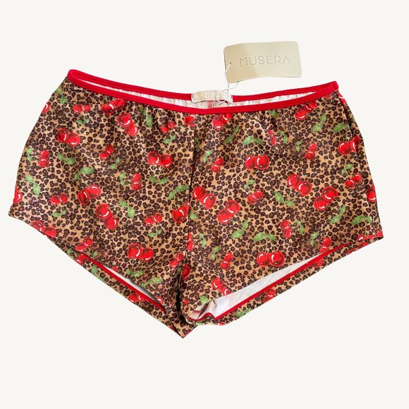 NWT Musera Shein Cheetah and Cherry Print Swim Shorts Size Large - Picture 1 of 6